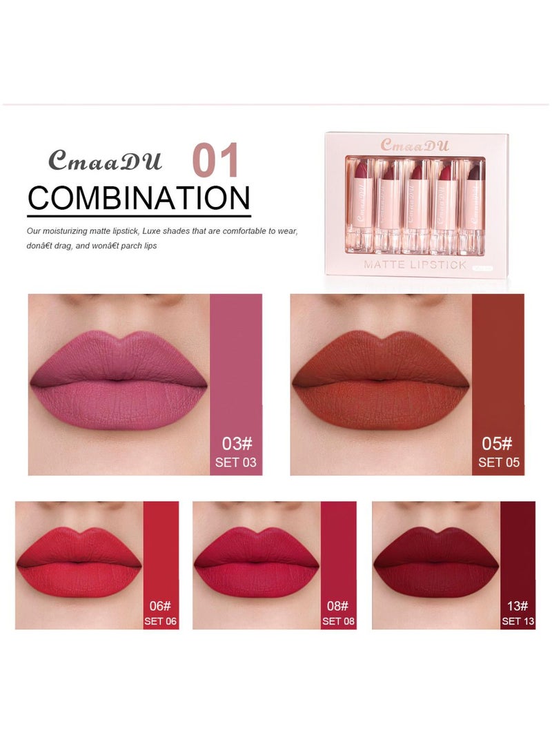 CmaaDu 5 Colors Matte Lipstick Set Waterproof Long-Lasting Moisturizing Makeup Gift Kit - Image 2