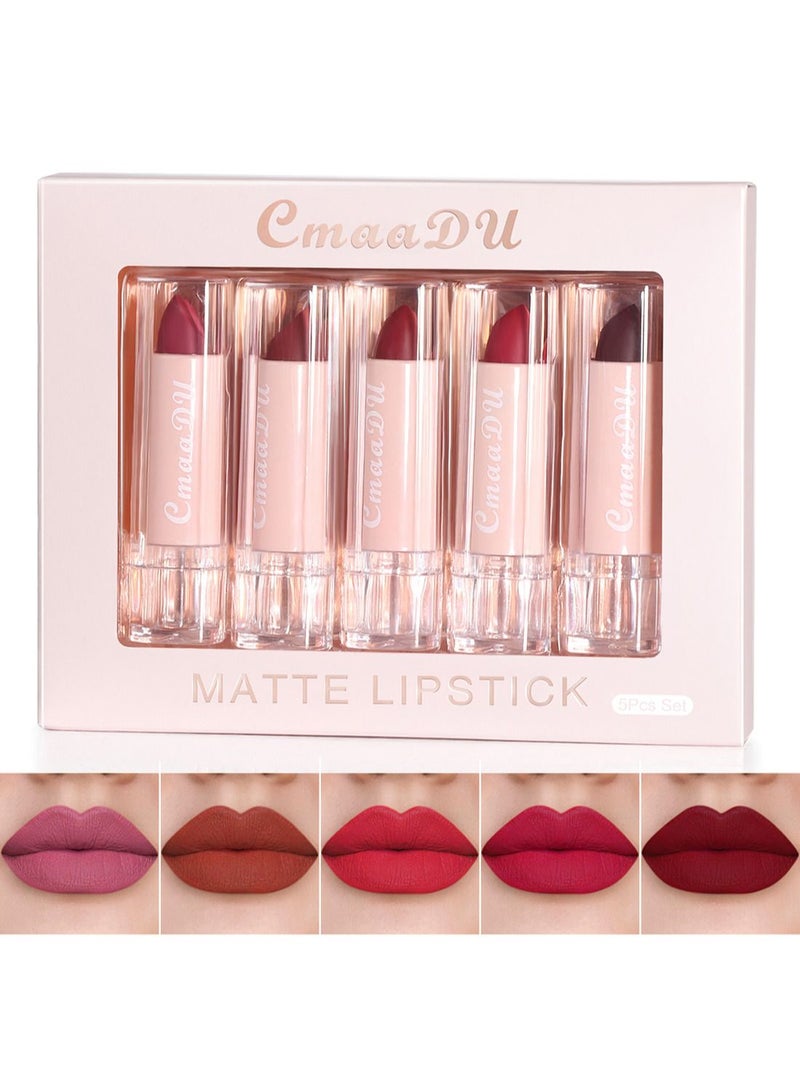 CmaaDu 5 Colors Matte Lipstick Set Waterproof Long-Lasting Moisturizing Makeup Gift Kit - Image 1