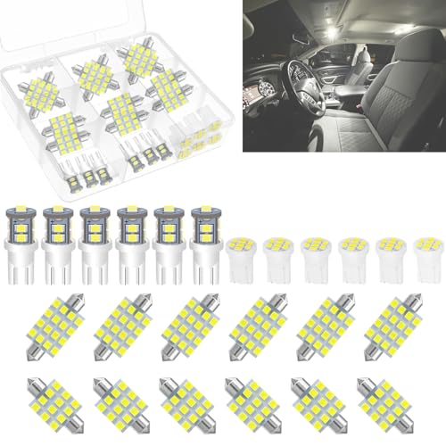 LEDYOTRY 24 Pieces Car interior led lights Dome Light Kit Set Super Bright White T10 194 578 41mm DE3175 31mm LED Bulb Replacement for Car Indoor Map License Plate Door Side Marker Trunk Light - Image 1