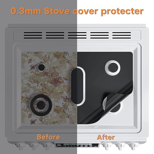 Linzuza Guards for Gas Stove Top Covers Protector 0.3mm,Gas Stove Burner Covers 3 Stove Mat Protector with 2 Stove Gap Fillers&Cleaning Brushes&Scraper,Heat Resistance Durable Washable and Cuttable - Image 3