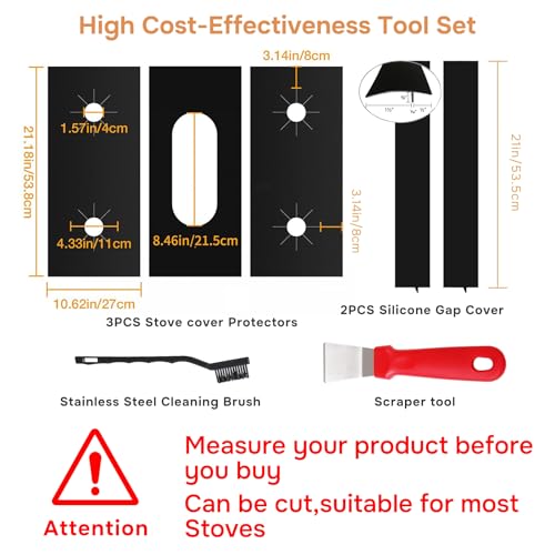 Linzuza Guards for Gas Stove Top Covers Protector 0.3mm,Gas Stove Burner Covers 3 Stove Mat Protector with 2 Stove Gap Fillers&Cleaning Brushes&Scraper,Heat Resistance Durable Washable and Cuttable - Image 5
