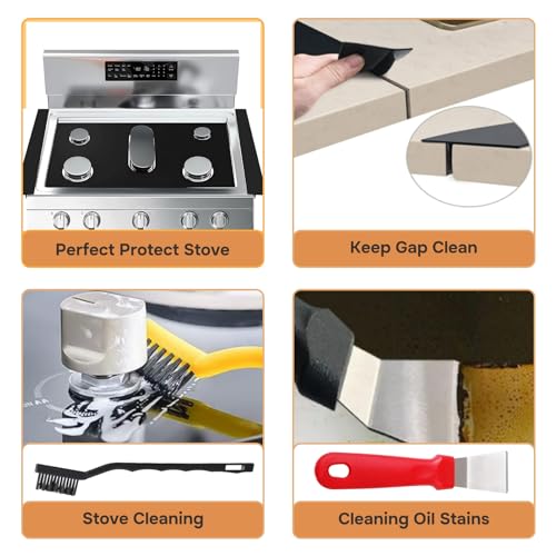 Linzuza Guards for Gas Stove Top Covers Protector 0.3mm,Gas Stove Burner Covers 3 Stove Mat Protector with 2 Stove Gap Fillers&Cleaning Brushes&Scraper,Heat Resistance Durable Washable and Cuttable - Image 4
