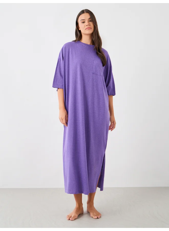 ستايلي Styli Unwind Solid Dropped Shoulder Pocket Detail Nightdress with Side Slit