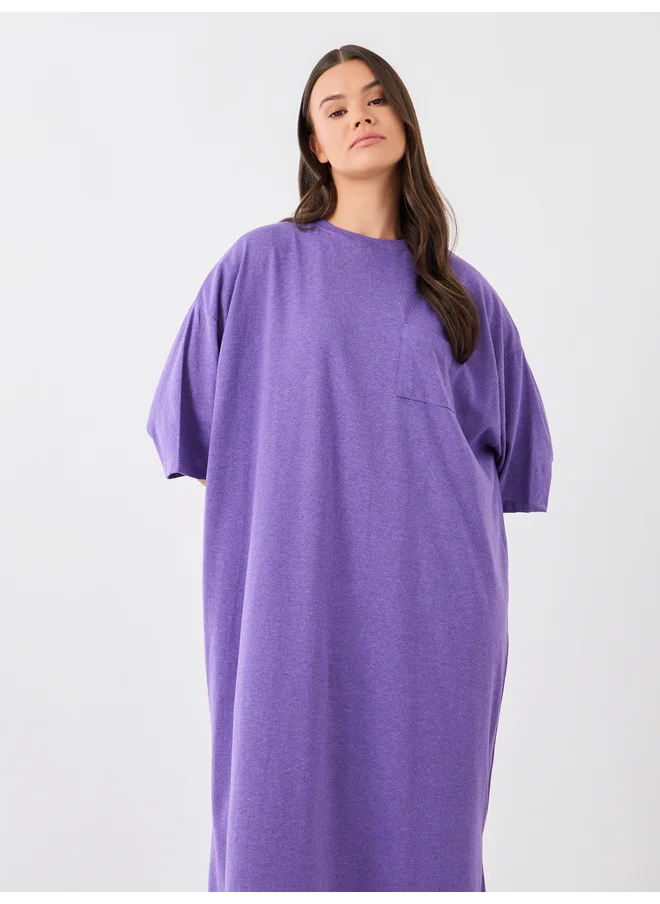 ستايلي Styli Unwind Solid Dropped Shoulder Pocket Detail Nightdress with Side Slit