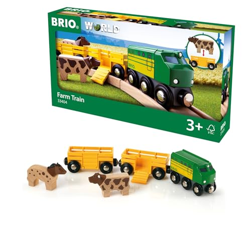 BRIO World Farm Train Set  5Piece FSCCertified Accessories  Works with All Wooden Railway Sets  Includes Engine Horse Cow  Livestock Cars  Fun Play for Kids Ages 3  Up - Image 1