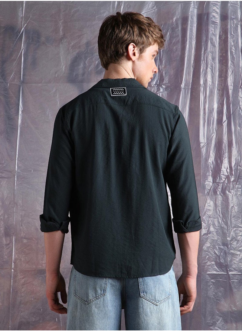 Hubberholme Men Comfort Fit Cuban Collar Textured Casual Shirt  - Image 5