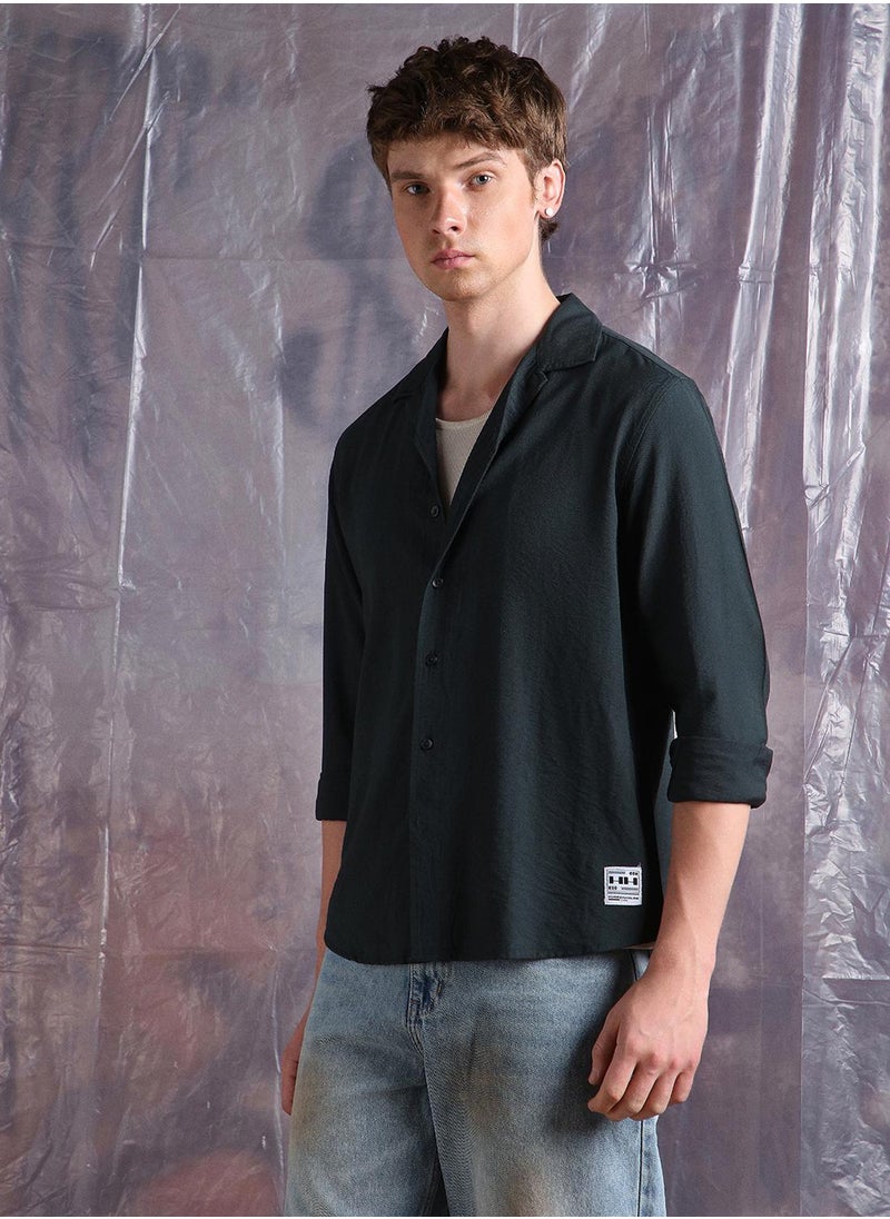 Hubberholme Men Comfort Fit Cuban Collar Textured Casual Shirt  - Image 3