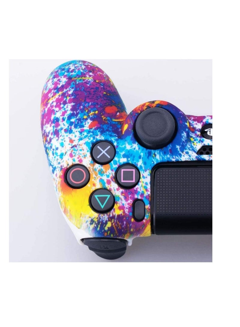 Captaintech Skin Water Transfer Printing Camouflage Silicone Cover Skin Case for Sony PS4 Slim Pro Dualshock 4 Controller 1 Spashing Paint with Thumb Grips - Image 2