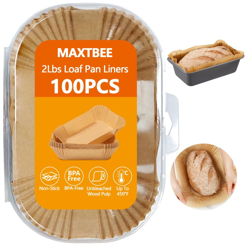 MAXTBEE Loaf Pan Liners, 100Pcs Non-Stick Loaf Pans for Baking Bread 9x5, 2lb Disposable Parchment Bread Liners for Sourdough, Pound Cake, Banana Bread and More (Bottom Sizes: 8"Ã— 4") - Image 1