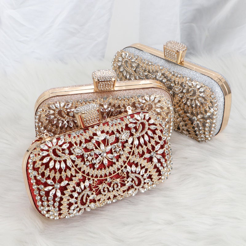 Popular Heavy Industry Alloy Flower Diamond Rhinestone Metal Hollow Banquet Dress Party Chain Evening Bag - Image 3