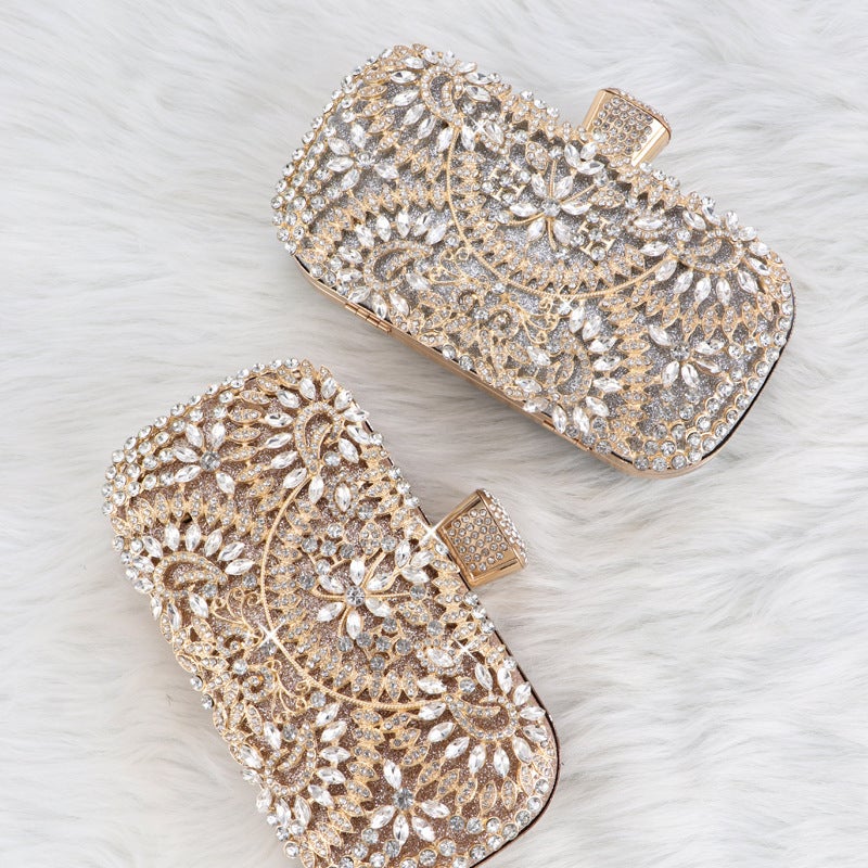 Popular Heavy Industry Alloy Flower Diamond Rhinestone Metal Hollow Banquet Dress Party Chain Evening Bag - Image 4
