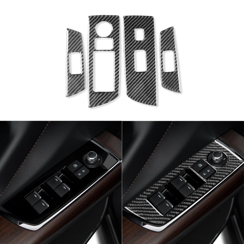 PJFUS Real Premium Carbon Fiber Sticker Car Window Lift Switch Control Button Panel Cover Trim Compatible with Mazda CX9 CX9 2016 2017 2018 2019 2020 2021 2022 2023 Auto Interior Accessories Black