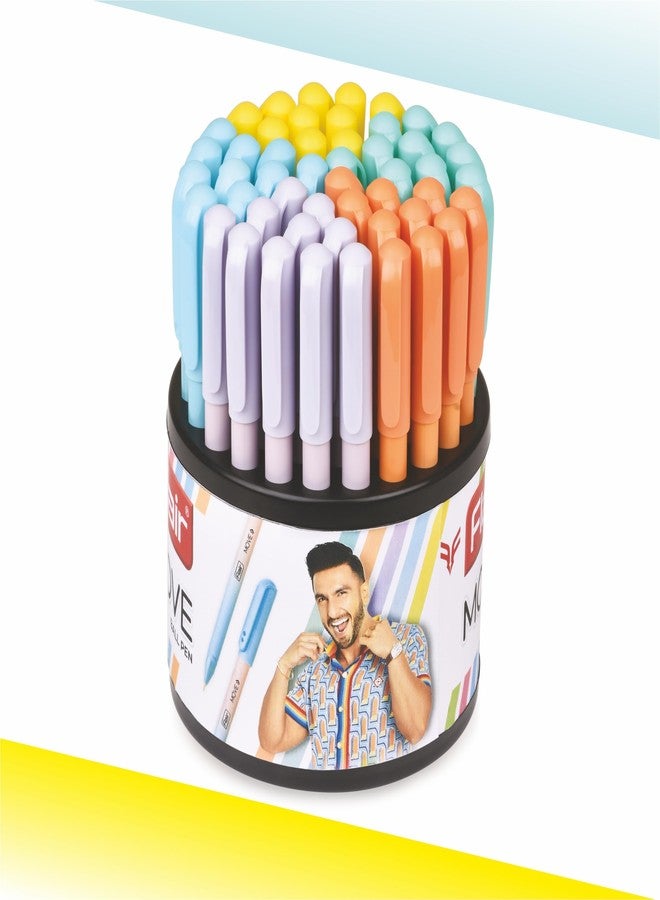 FLAIR Move Ball Pen Stand - Pack of 50 | Fine Tip Blue Ink Pens | Minimalistic Pastel Body Colors, Matte Finish | Smooth & Effortless Writing with Sleek Clip Design - Image 1