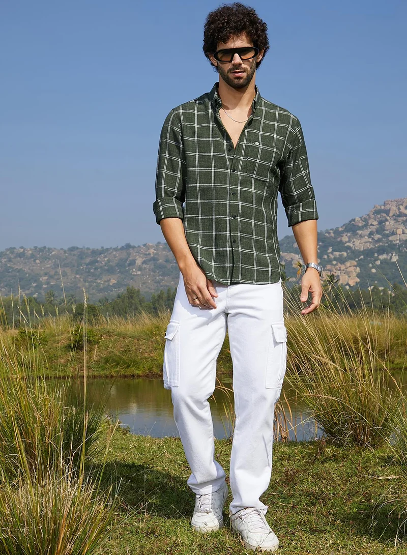 كامبوس سوترا Men's Forest Green BiGraph-Check Shirt