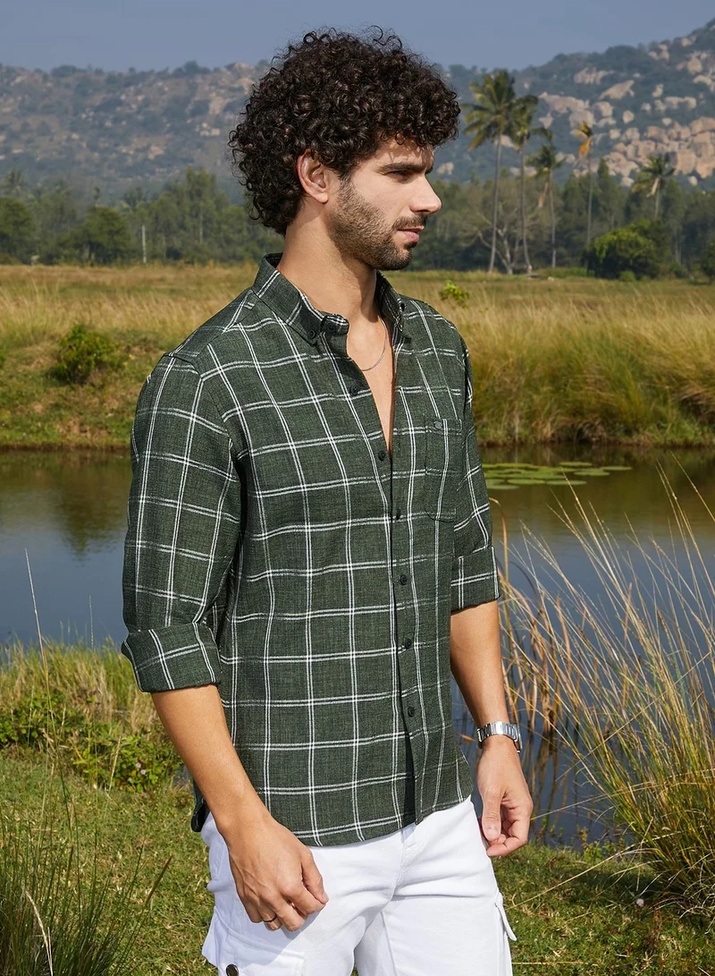 كامبوس سوترا Men's Forest Green BiGraph-Check Shirt