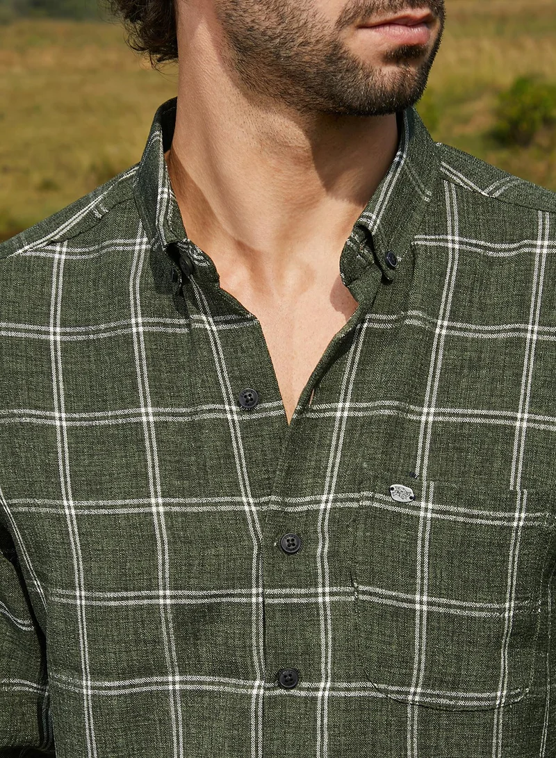 كامبوس سوترا Men's Forest Green BiGraph-Check Shirt