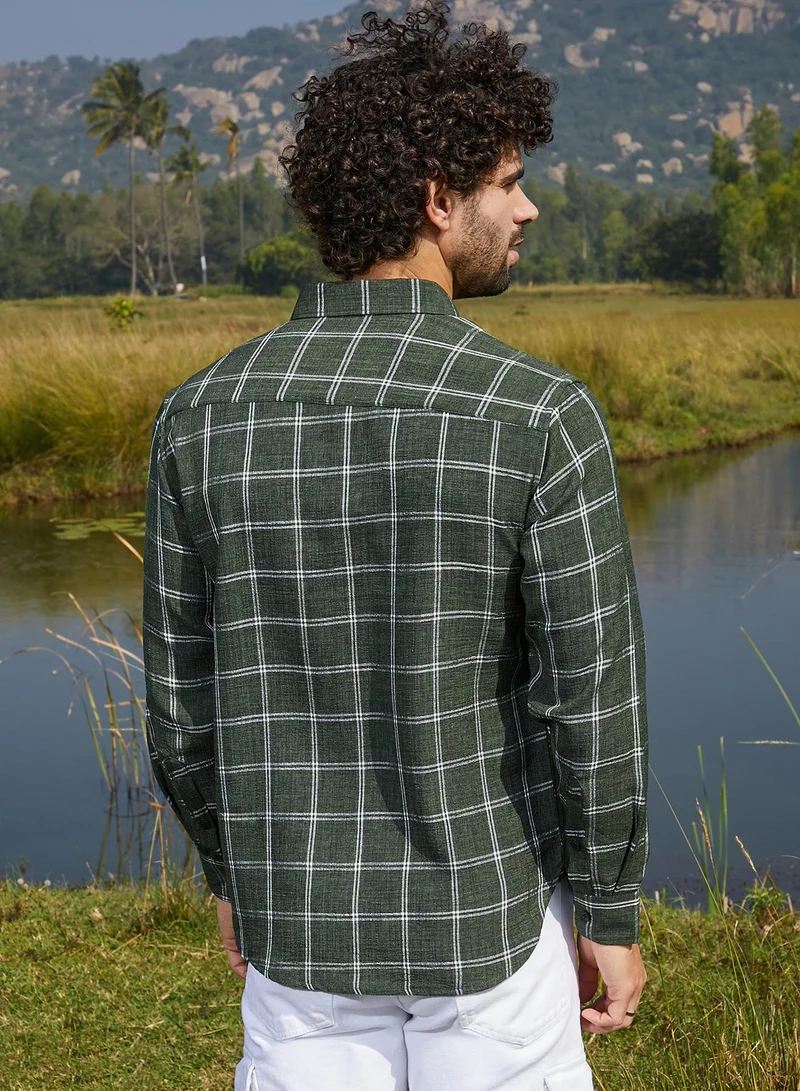 كامبوس سوترا Men's Forest Green BiGraph-Check Shirt