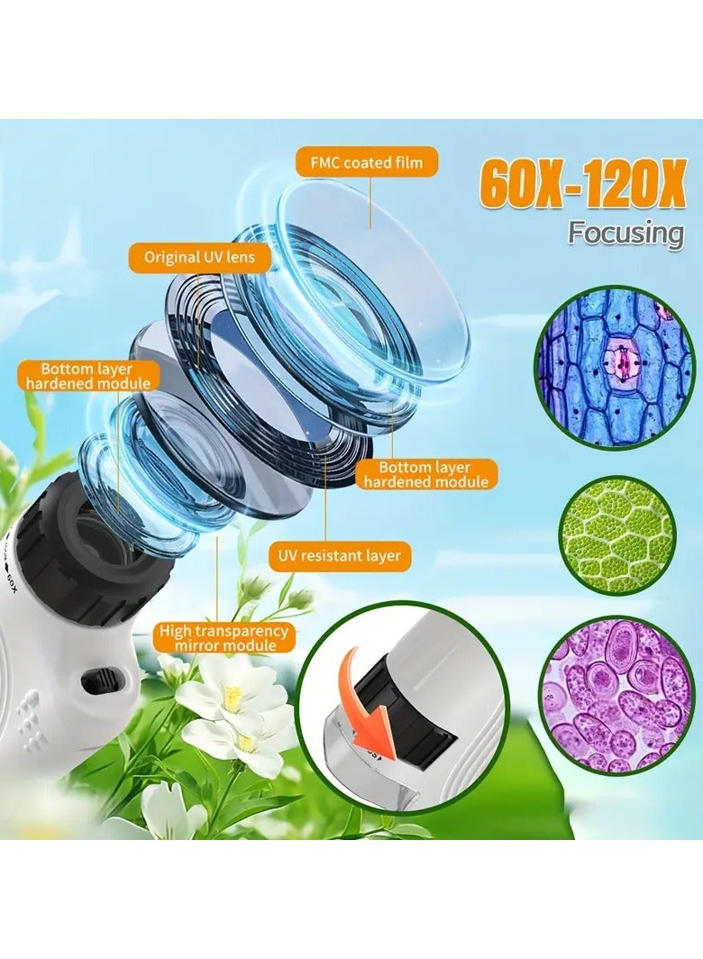 Generic Children's pocket microscope, handheld microscope, portable microscope, LED illuminated pocket microscope, children's learning, scientific experiments and exploration of the world (white)  - Image 5