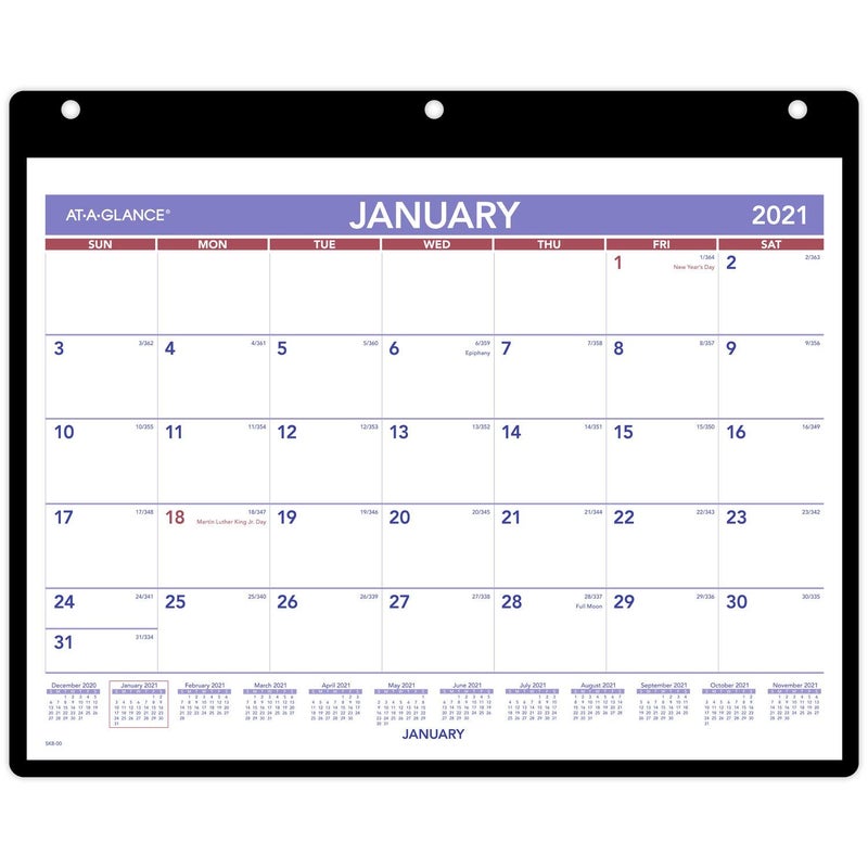 تقويم 2021 للحائط والمكتب من AT-A-GLANCE، مقاس 11 بوصة × 8 بوصة، صغير الحجم، مع غلاف شفاف وحامل فينيلي (SK80021) - Image 1