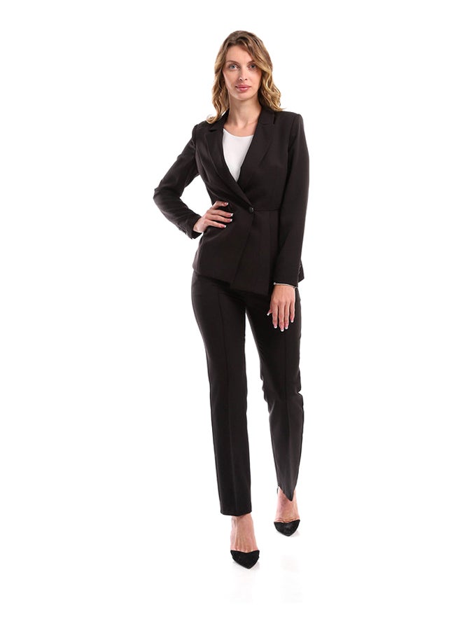 Esla Formal Notched Lapel Solid Black Blazer  - Image 3