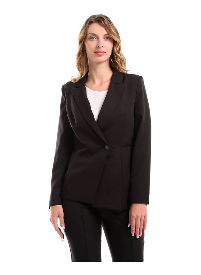 Esla Formal Notched Lapel Solid Black Blazer  - Image 1
