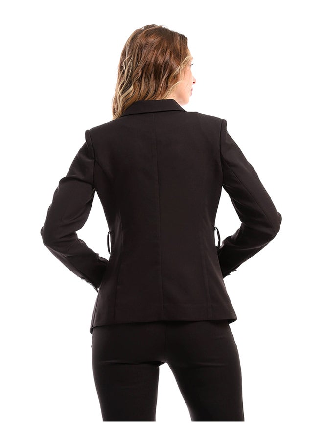 Esla Formal Notched Lapel Solid Black Blazer  - Image 2