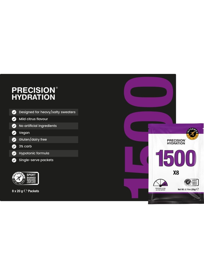 Precision Hydration Electrolyte Powder Packets - No Artificial Ingredients, Multi Strength Hydration Packets - Individual Waterproof Servings - Gluten/Dairy Free (1500mg/l - Purple, Pack of 8) - Image 1