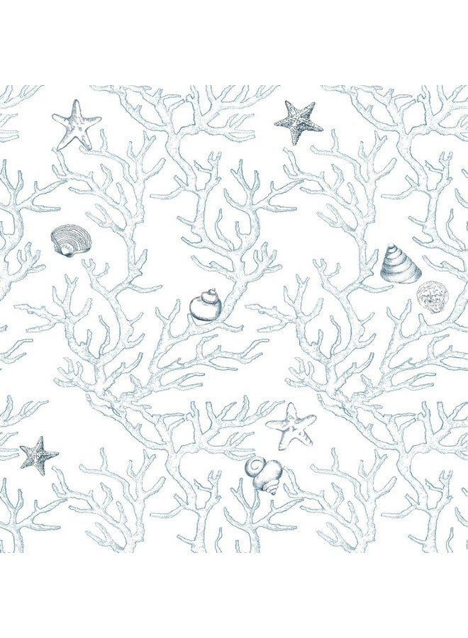 WENMER Coastal Wallpaper Peel And Stick 17.3" X 1181" White And Light Blue Contact Paper Coral Seashell Starfish Wallpaper Self Adhesive Beach Ocean Wallpaper For Bathroom Cabinets Decor  - Image 1