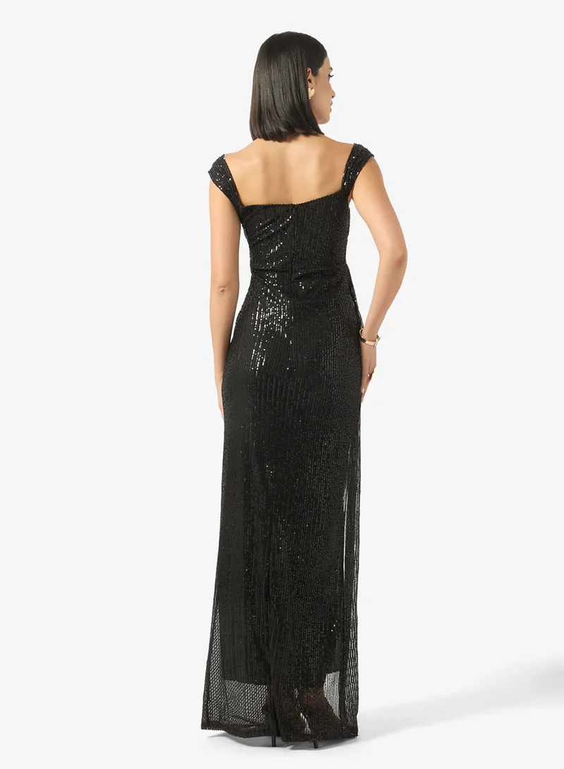 Ginger Off Shoulder Corset Bodice Embellished Evening Dress