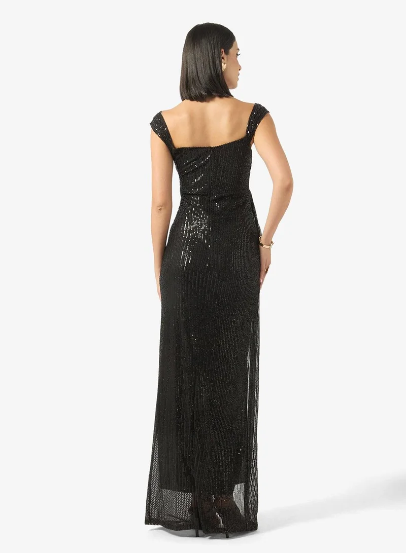 Ginger Off Shoulder Corset Bodice Embellished Evening Dress