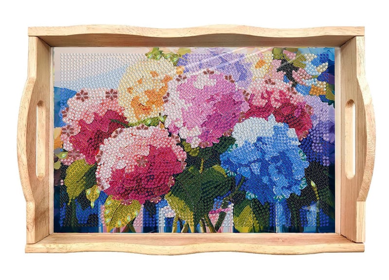 EWJRNSF 5D Diamond Painting Flowers Diamond Art Kits for Adults Wooden Serving Trays with Handles Big Gem Arts and Craft Gifts Trays Decor Gift Home Decor 7.8x11.8 Inches Hydrangea - Image 1