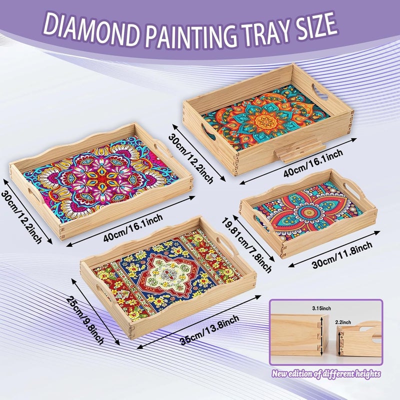 EWJRNSF 5D Diamond Painting Flowers Diamond Art Kits for Adults Wooden Serving Trays with Handles Big Gem Arts and Craft Gifts Trays Decor Gift Home Decor 7.8x11.8 Inches Hydrangea - Image 2