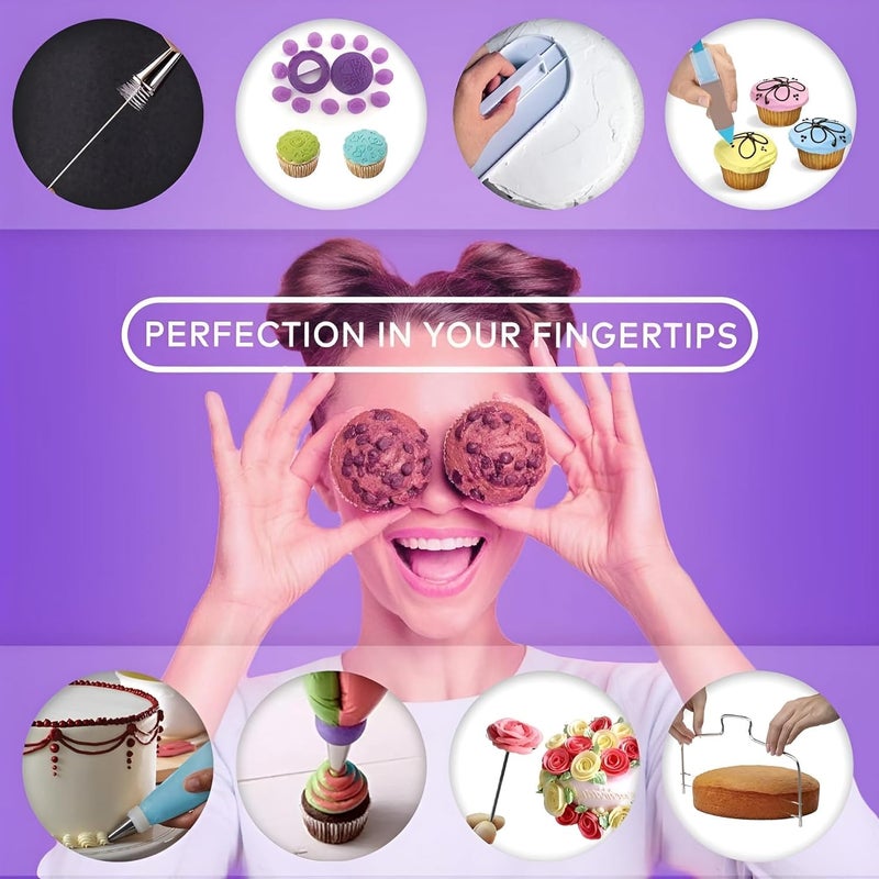TERXA TERXA 58 PCs Cake Decorating Set Cake Making Kit 32 Piping Bags 3 Icing Scrapers 2 Spatulas Reusable Baking Tool Accessories for HomeKitchenBakeryPartyFestivals Multicolor - Image 4
