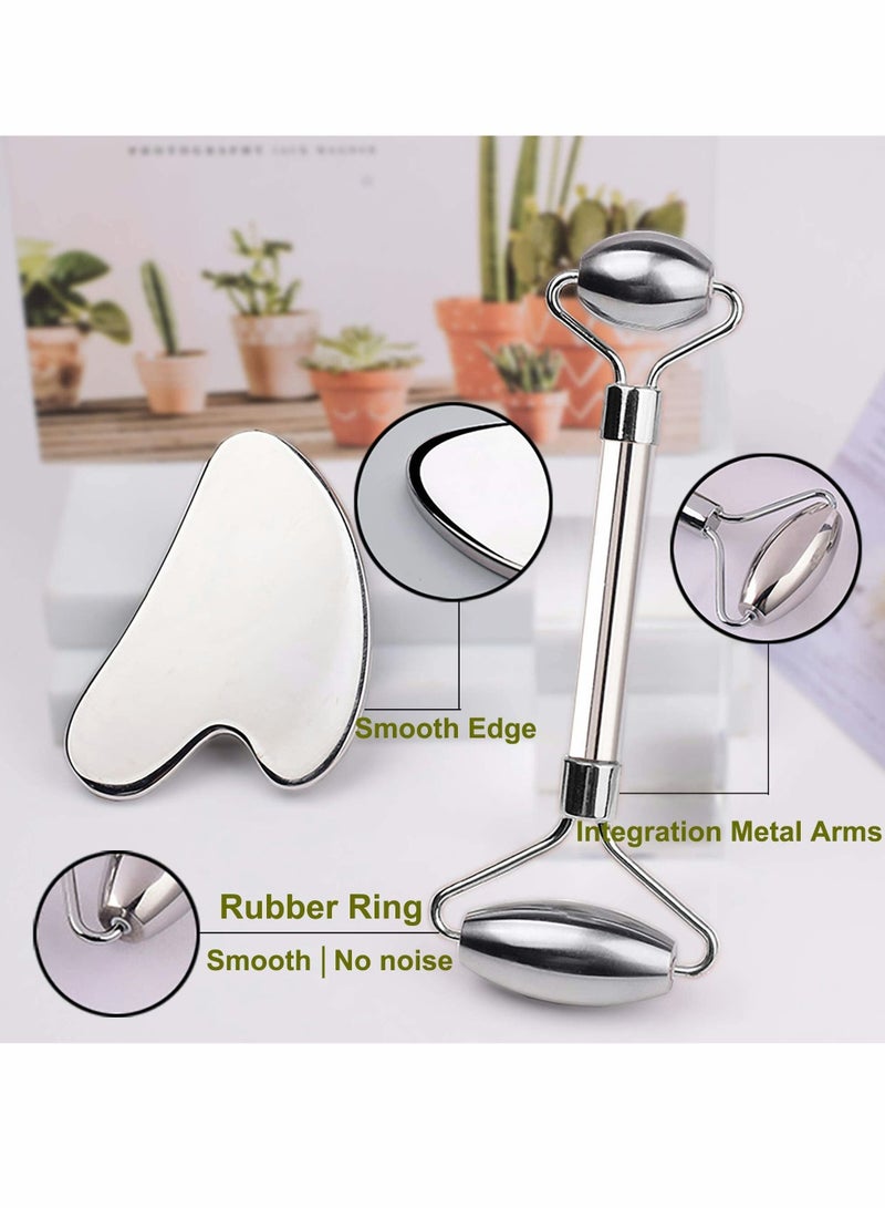 KASTWAVE Face Roller Pure Stainless Steel Massager Gua Sha Set- Muscle Relaxing Pilates relaxation set Anti Wrinkle Lift for Eye Neck Body with Gift Case - Image 4