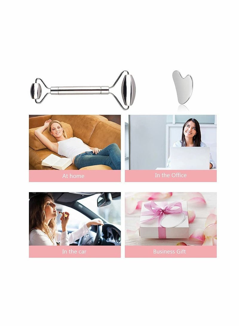 KASTWAVE Face Roller Pure Stainless Steel Massager Gua Sha Set- Muscle Relaxing Pilates relaxation set Anti Wrinkle Lift for Eye Neck Body with Gift Case - Image 3