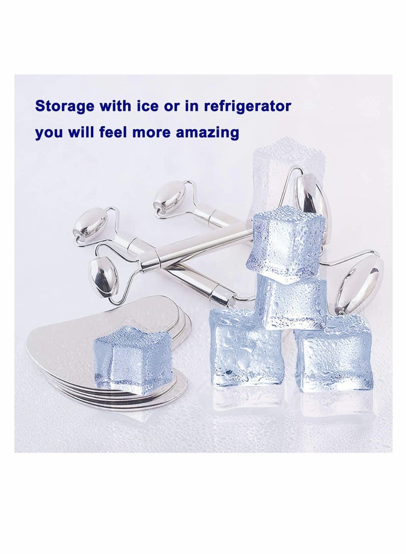 KASTWAVE Face Roller Pure Stainless Steel Massager Gua Sha Set- Muscle Relaxing Pilates relaxation set Anti Wrinkle Lift for Eye Neck Body with Gift Case - Image 5