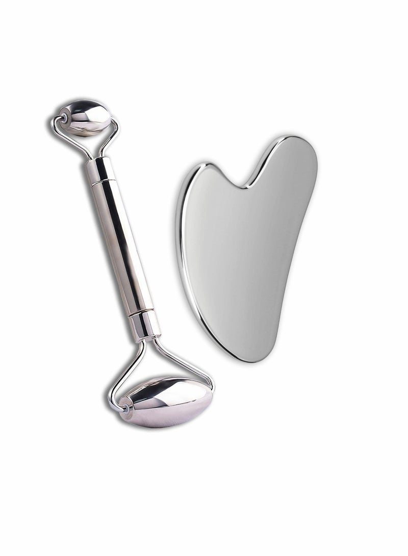 KASTWAVE Face Roller Pure Stainless Steel Massager Gua Sha Set- Muscle Relaxing Pilates relaxation set Anti Wrinkle Lift for Eye Neck Body with Gift Case - Image 1