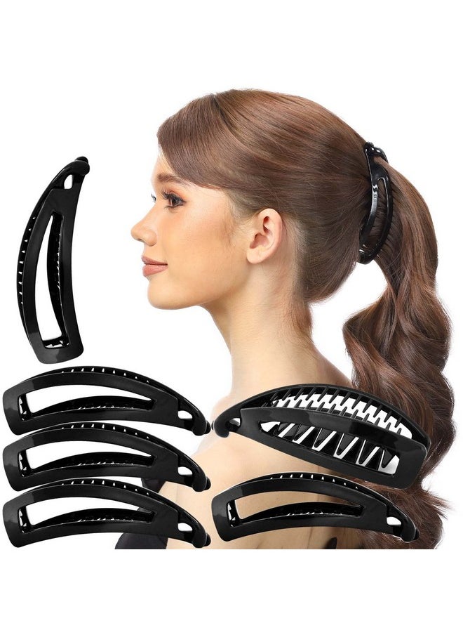 RC ROCHE ORNAMENT - 6 Pcs Womens Chic Hollow Curved Banana Clip Ponytail Maker Hair Holder No Slip Grip Strong Comfort Claw Clasp Clincher Cute Fashion Accessory Beauty Clamp Medium Black - Image 1