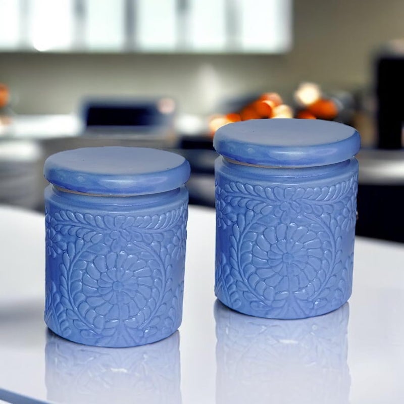 BACKKSPACE RETAIL Ceramics Storage Jars Set of 2 Each with 1kg Capacity Dark Blue Ideal for Organizing and Storing Kitchen Essentials Jars for Dining Table Salt Containers Sugar Storage - Image 5