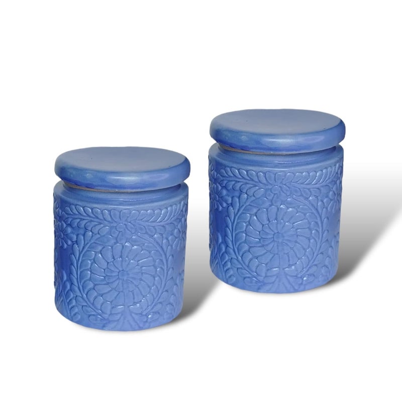 BACKKSPACE RETAIL Ceramics Storage Jars Set of 2 Each with 1kg Capacity Dark Blue Ideal for Organizing and Storing Kitchen Essentials Jars for Dining Table Salt Containers Sugar Storage - Image 3