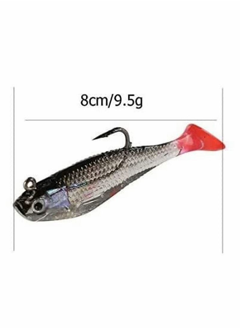 Excefore - Fishing Lure Set 8 cm Soft Bait Head Sea Fish Lures Fishing Tackle Sharp Treble Hook T Tail Artificial Bait,Lifelike Bass Fishing Lure for Saltwater and Freshwater-5PCS - Image 1