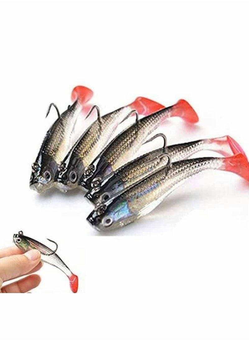 Excefore - Fishing Lure Set 8 cm Soft Bait Head Sea Fish Lures Fishing Tackle Sharp Treble Hook T Tail Artificial Bait,Lifelike Bass Fishing Lure for Saltwater and Freshwater-5PCS - Image 1