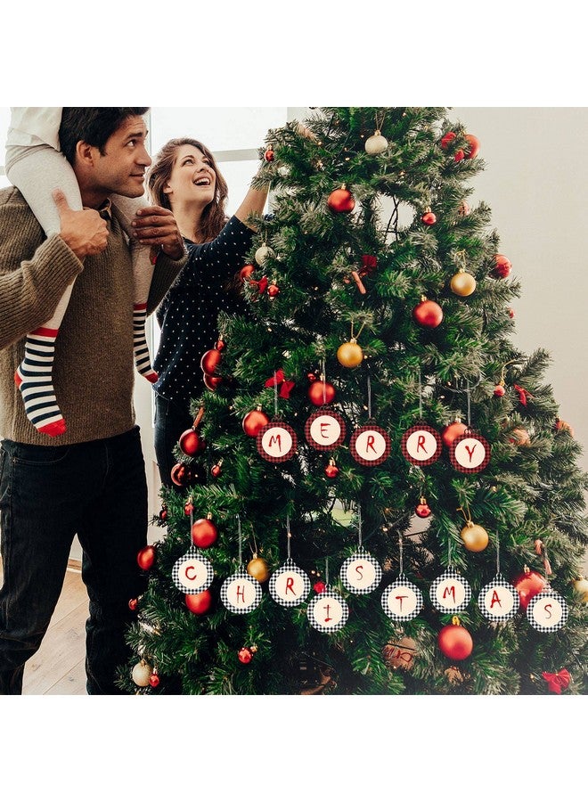 Jetec 60 Pieces Christmas Wooden Ornaments For Craft Unfinished Wood Buffalo Plaid Discs Wooden Circles Christmas Ornaments Wood Slices For Crafts Christmas Decor (Redblack Blackwhite) - Image 5