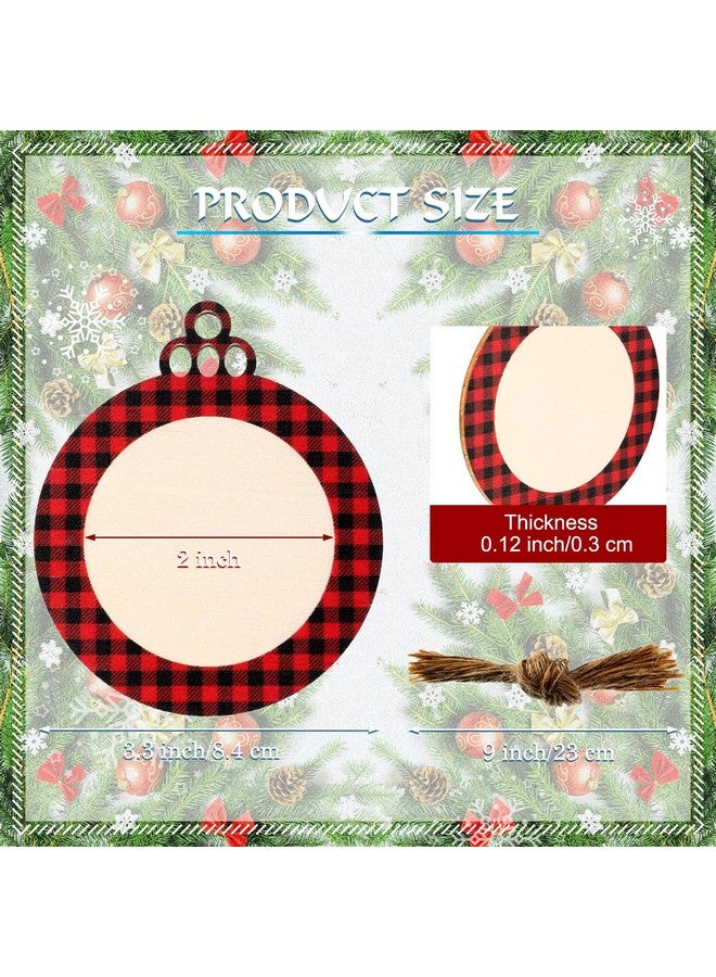 Jetec 60 Pieces Christmas Wooden Ornaments For Craft Unfinished Wood Buffalo Plaid Discs Wooden Circles Christmas Ornaments Wood Slices For Crafts Christmas Decor (Redblack Blackwhite) - Image 2