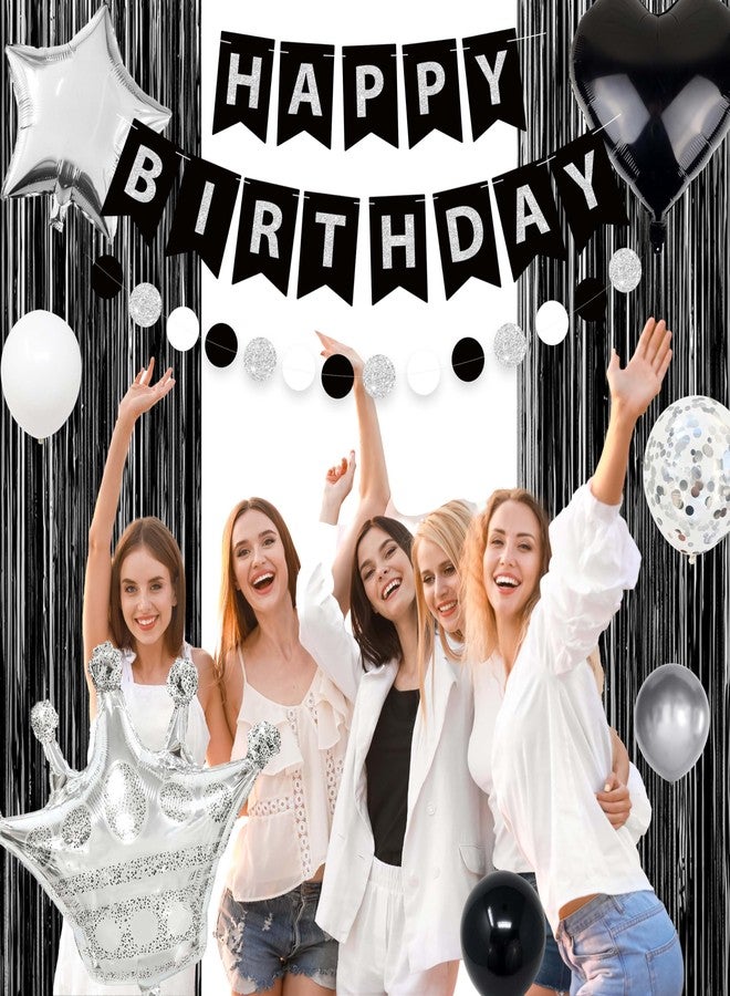 زينة عيد ميلاد باللونين الأسود والفضي للرجال، ستائر مزينة بشراشيب، لافتة عيد ميلاد سعيد، بالونات حمراء، زينة كعكة للأولاد - Image 5