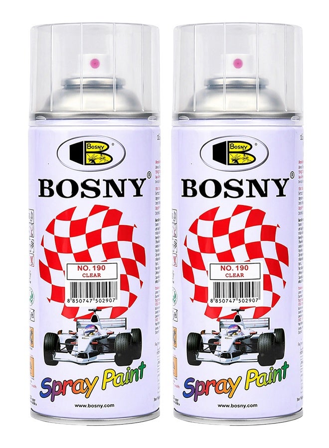 Bosny 2 pcs Bosny Clear Spray Paint Transparent Gloss Finish Fast Dry Multipurpose Coating for Metal Wood Plastic Automotive Touch Up Protective Top Coat 400ml - Image 1