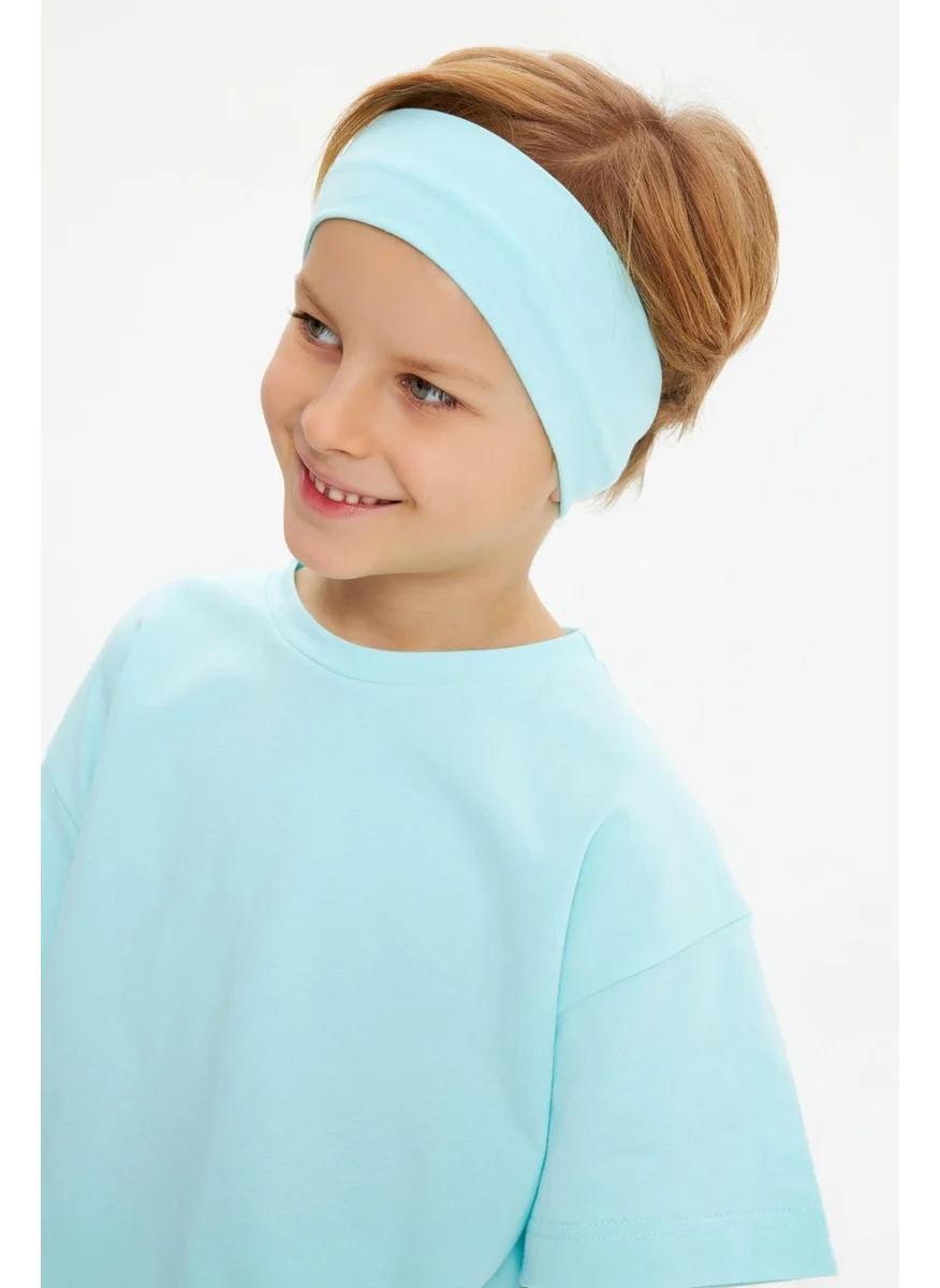 Babygiz Ice Blue-Ice Blue Boy's Cotton Combed Oversize Ice Blue T-Shirt Bandana Double Set