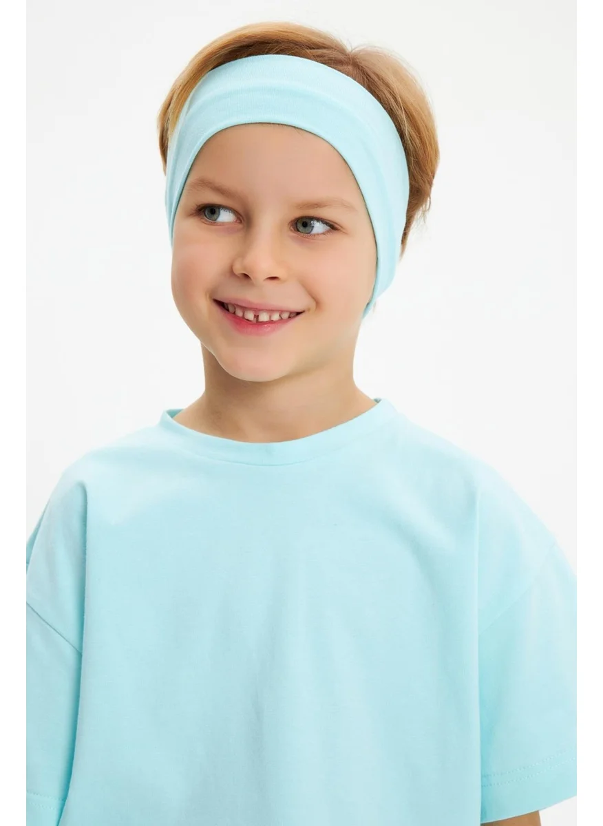 Babygiz Ice Blue-Ice Blue Boy's Cotton Combed Oversize Ice Blue T-Shirt Bandana Double Set