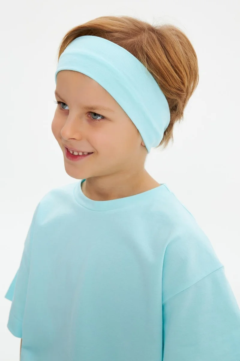 Babygiz Ice Blue-Ice Blue Boy's Cotton Combed Oversize Ice Blue T-Shirt Bandana Double Set