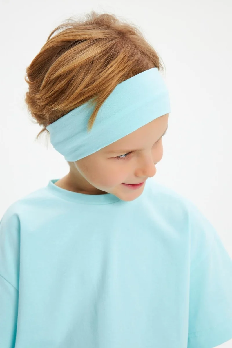 Babygiz Ice Blue-Ice Blue Boy's Cotton Combed Oversize Ice Blue T-Shirt Bandana Double Set